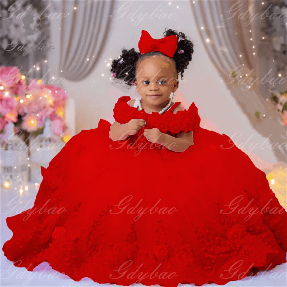 Pink Pearl & Lace Flower Girl Ball Gown - Luzilly Bridal & Apparel