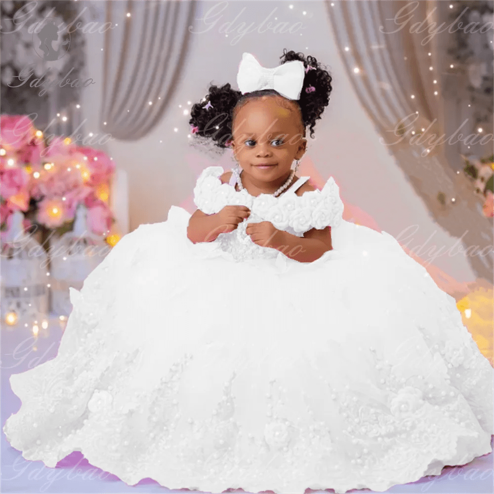Pink Pearl & Lace Flower Girl Ball Gown - Luzilly Bridal & Apparel