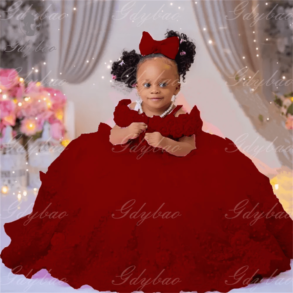 Pink Pearl & Lace Flower Girl Ball Gown - Luzilly Bridal & Apparel