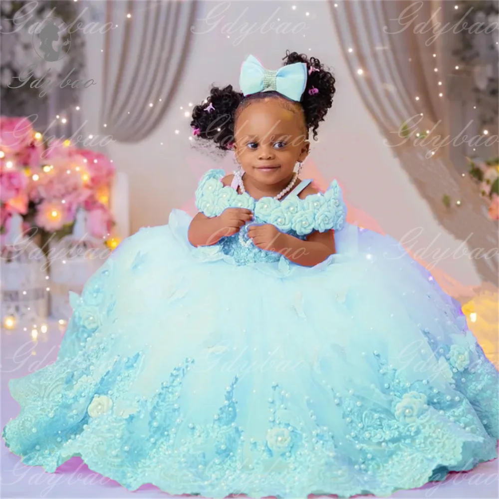 Pink Pearl & Lace Flower Girl Ball Gown - Luzilly Bridal & Apparel