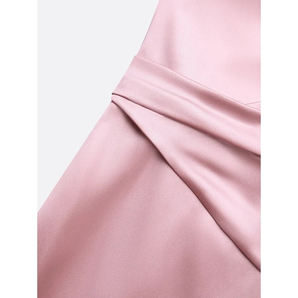 Pink Pleated Satin Mother of the Bride Dress - Luzilly Bridal & Apparel