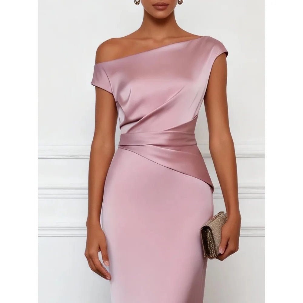 Pink Pleated Satin Mother of the Bride Dress - Luzilly Bridal & Apparel