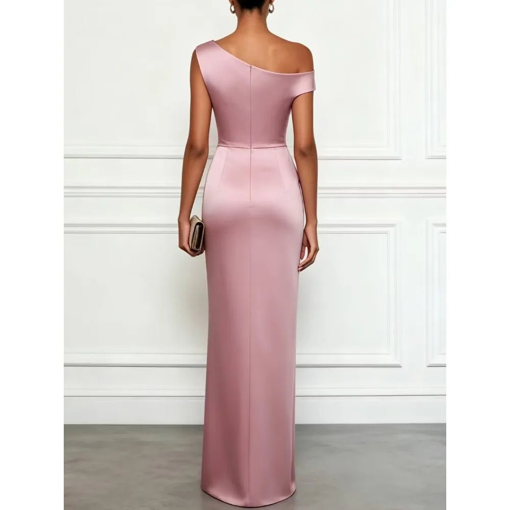 Pink Pleated Satin Mother of the Bride Dress - Luzilly Bridal & Apparel
