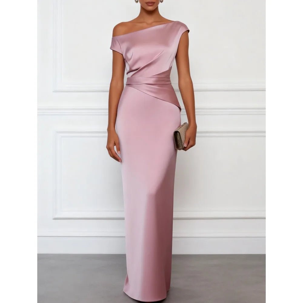 Pink Pleated Satin Mother of the Bride Dress - Luzilly Bridal & Apparel