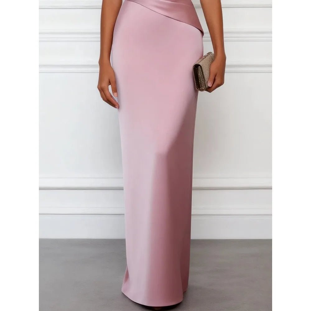 Pink Pleated Satin Mother of the Bride Dress - Luzilly Bridal & Apparel
