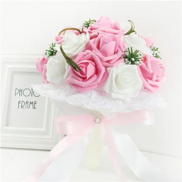 Pink Rose & Faux Pearl Bridal Bouquet - Luzilly Bridal & Apparel