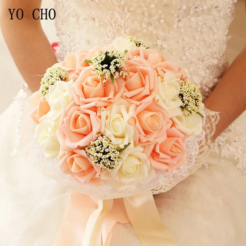 Pink Rose & Faux Pearl Bridal Bouquet - Luzilly Bridal & Apparel