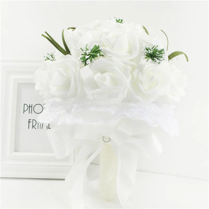 Pink Rose & Faux Pearl Bridal Bouquet - Luzilly Bridal & Apparel
