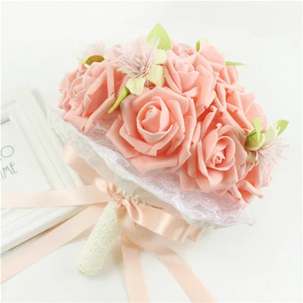 Pink Rose & Faux Pearl Bridal Bouquet - Luzilly Bridal & Apparel