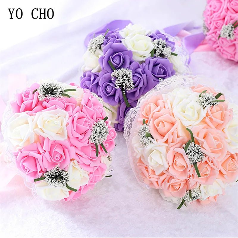 Pink Rose & Faux Pearl Bridal Bouquet - Luzilly Bridal & Apparel