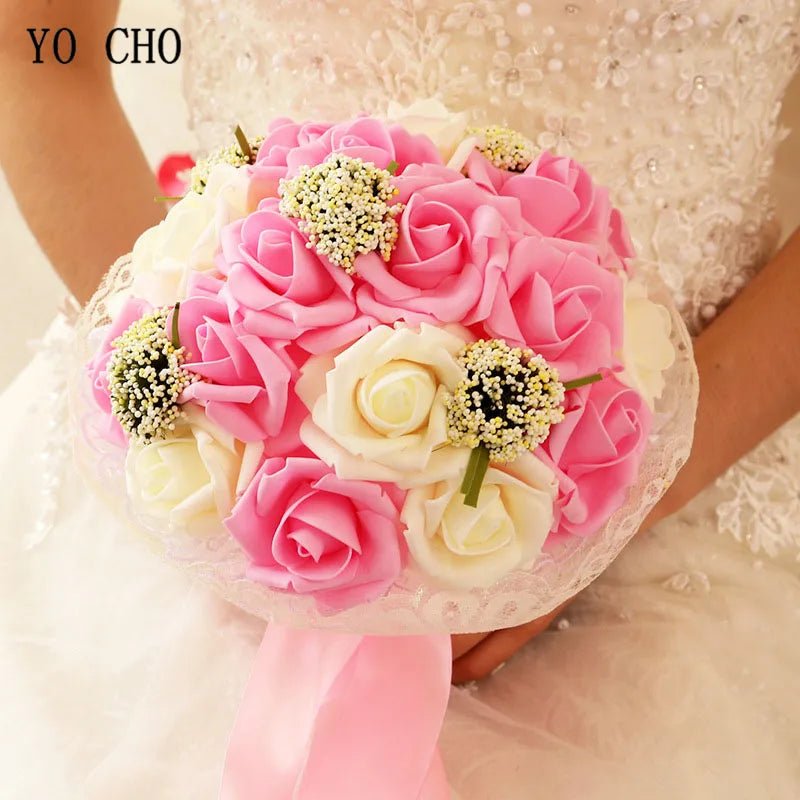 Pink Rose & Faux Pearl Bridal Bouquet - Luzilly Bridal & Apparel