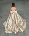 Pink Satin Flower Girl Dress with Bow & Brush Train - Luzilly Bridal & Apparel