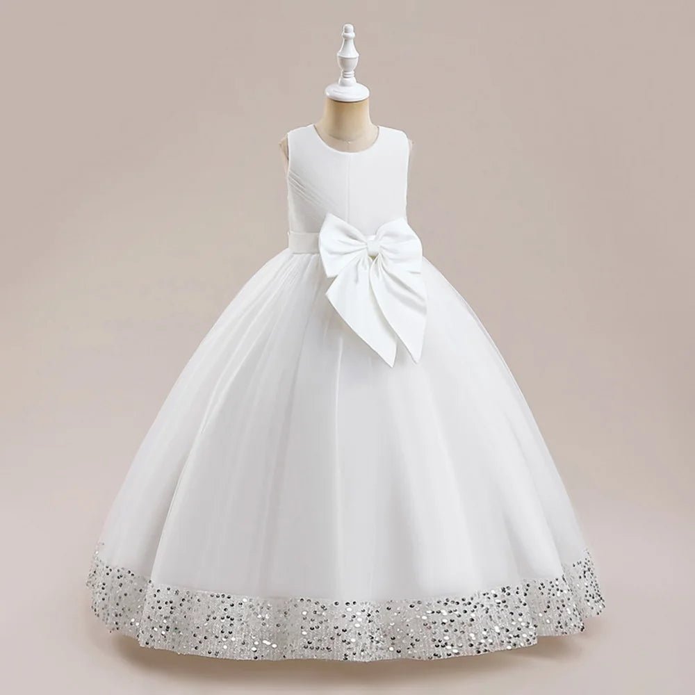 Pink Sequin Bow Princess Flower Girl Dress - Luzilly Bridal & Apparel