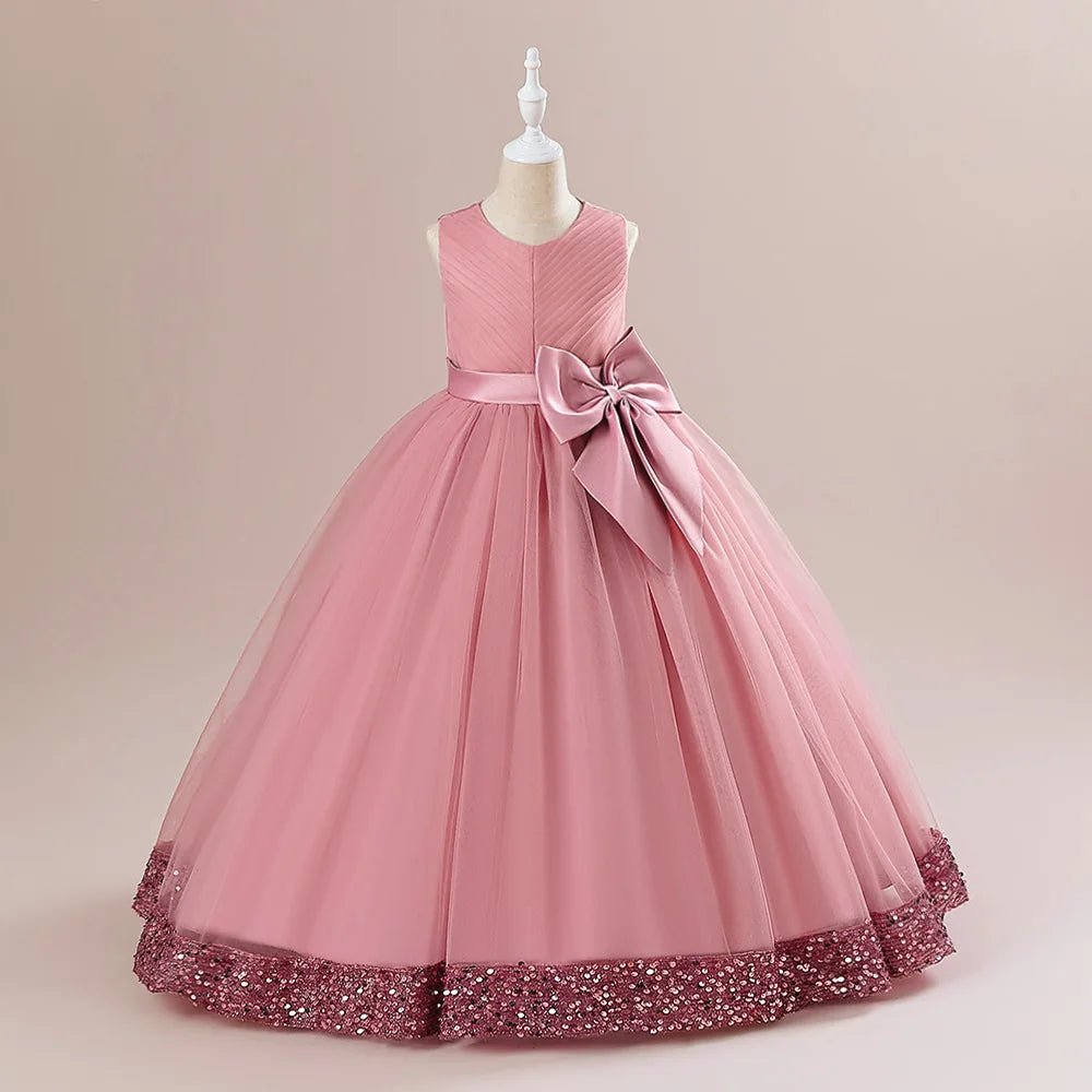Pink Sequin Bow Princess Flower Girl Dress - Luzilly Bridal & Apparel