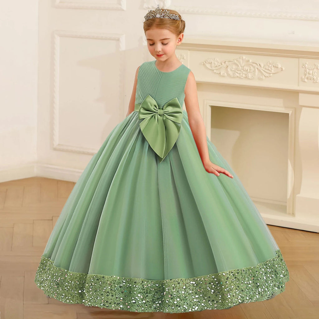 Pink Sequin Bow Princess Flower Girl Dress - Luzilly Bridal & Apparel