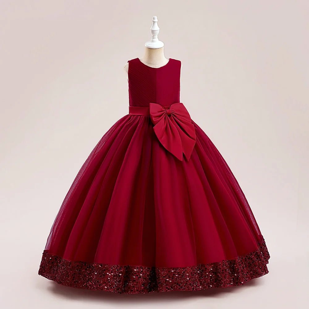 Pink Sequin Bow Princess Flower Girl Dress - Luzilly Bridal & Apparel