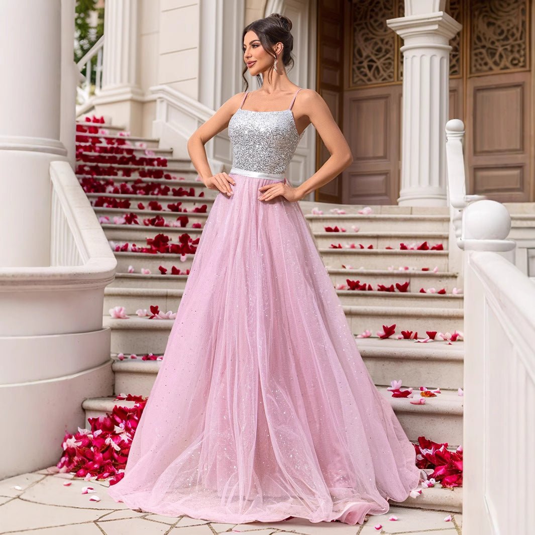 Pink Sequin Wedding Dress Evening Gown Formal Dress - Luzilly Bridal & Apparel