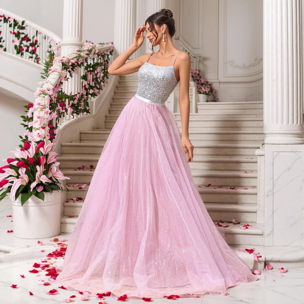 Pink Sequin Wedding Dress Evening Gown Formal Dress - Luzilly Bridal & Apparel