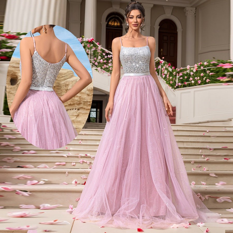 Pink Sequin Wedding Dress Evening Gown Formal Dress - Luzilly Bridal & Apparel