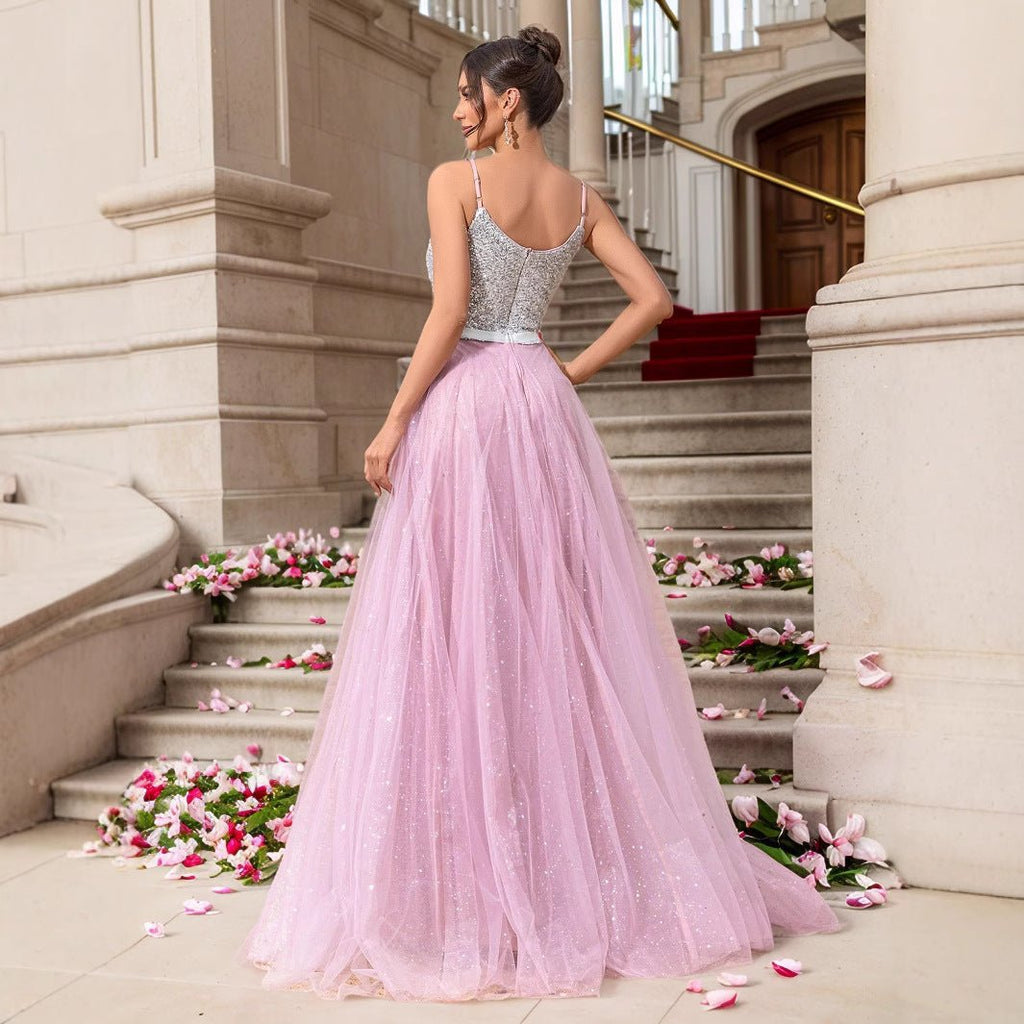 Pink Sequin Wedding Dress Evening Gown Formal Dress - Luzilly Bridal & Apparel