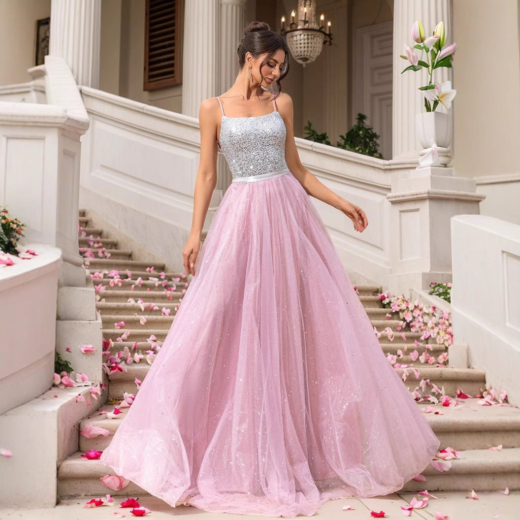 Pink Sequin Wedding Dress Evening Gown Formal Dress - Luzilly Bridal & Apparel