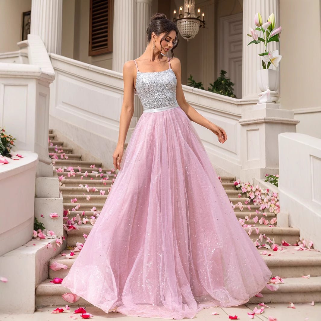 Pink Sequin Wedding Dress Evening Gown Formal Dress - Luzilly Bridal & Apparel