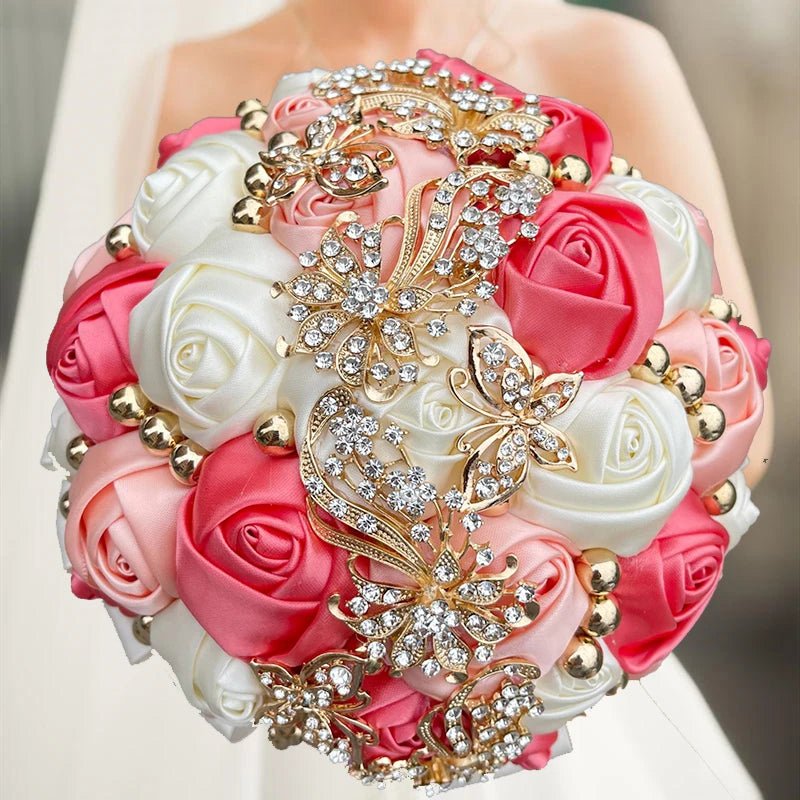 Pink Silk Rose Bridesmaid Bouquet - Luzilly Bridal & Apparel