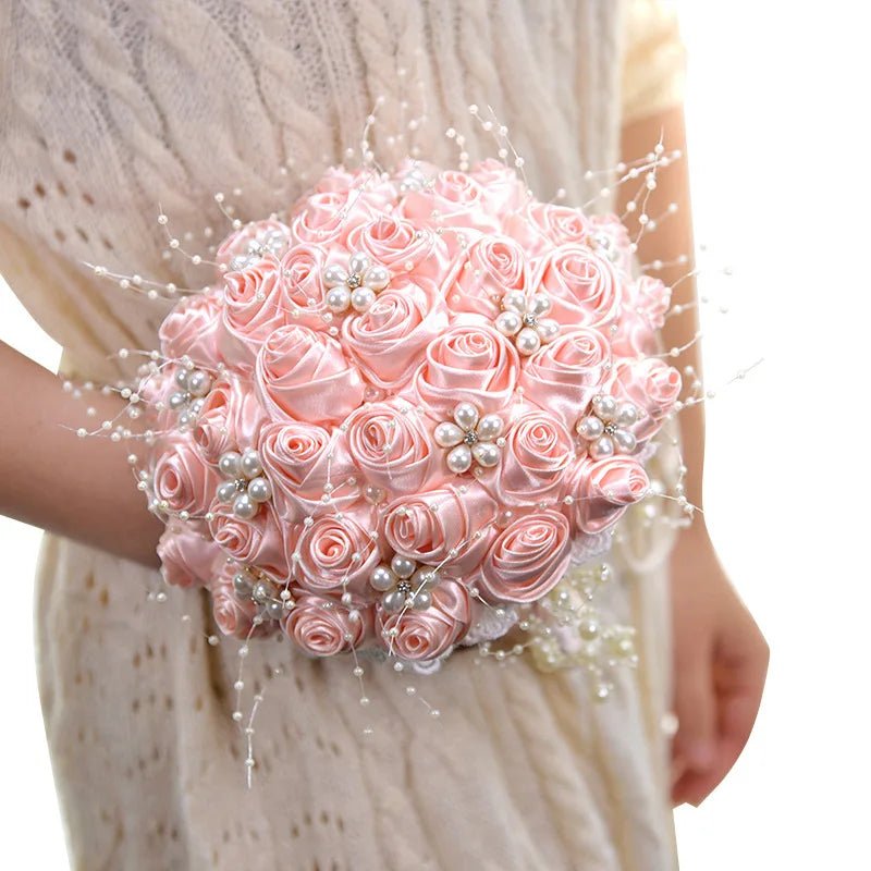 Pink Silk Rose Bridesmaid Bouquet - Luzilly Bridal & Apparel