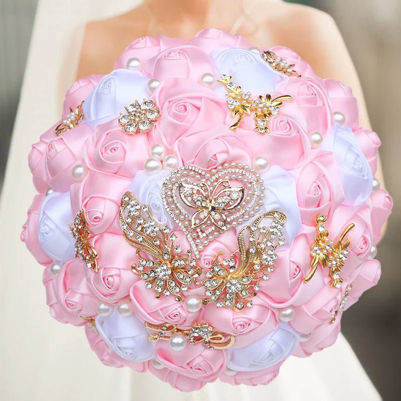 Pink Silk Rose Bridesmaid Bouquet - Luzilly Bridal & Apparel