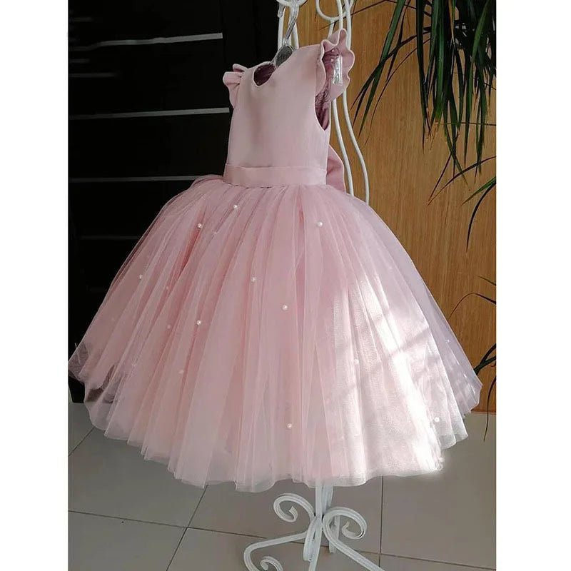 Pink Tulle Backless Bow Flower Girl Dress - Luzilly Bridal & Apparel
