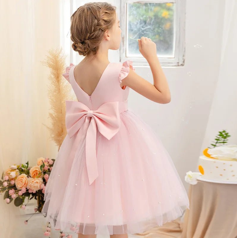Pink Tulle Backless Bow Flower Girl Dress - Luzilly Bridal & Apparel