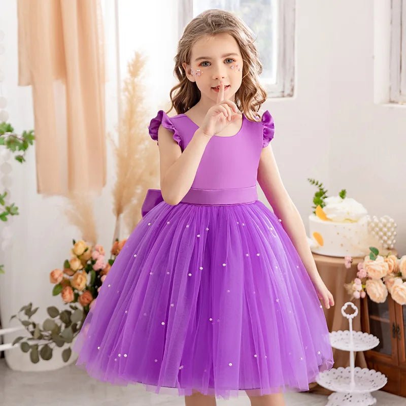 Pink Tulle Backless Bow Flower Girl Dress - Luzilly Bridal & Apparel