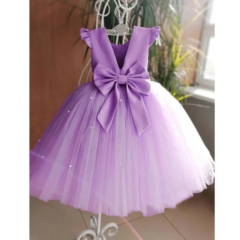 Pink Tulle Backless Bow Flower Girl Dress - Luzilly Bridal & Apparel