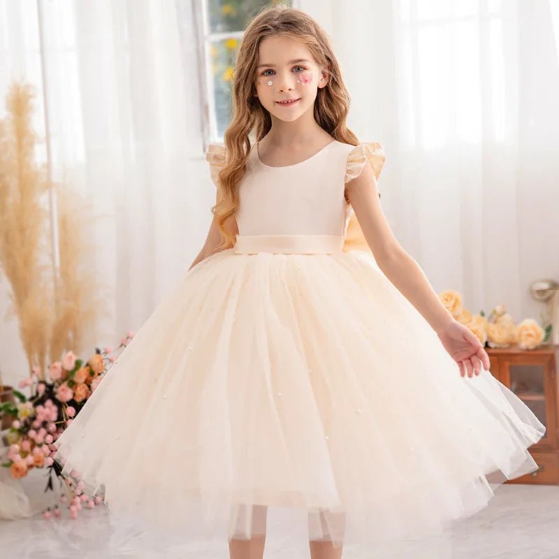 Pink Tulle Backless Bow Flower Girl Dress - Luzilly Bridal & Apparel
