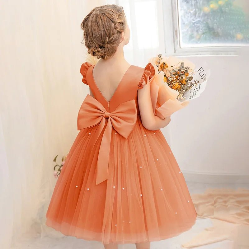 Pink Tulle Backless Bow Flower Girl Dress - Luzilly Bridal & Apparel