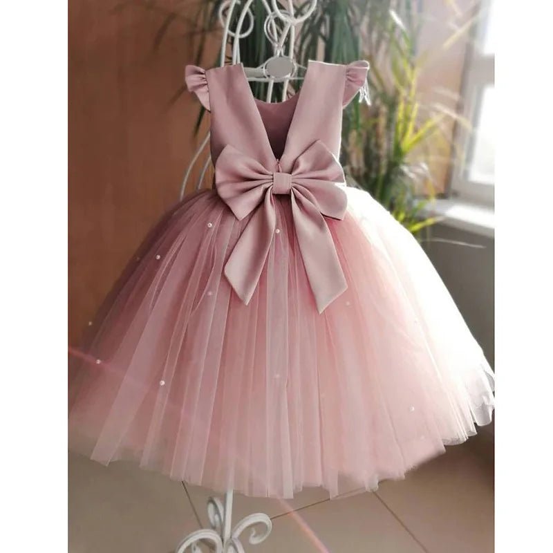 Pink Tulle Backless Bow Flower Girl Dress - Luzilly Bridal & Apparel