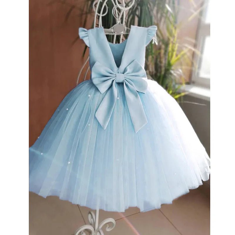 Pink Tulle Backless Bow Flower Girl Dress - Luzilly Bridal & Apparel