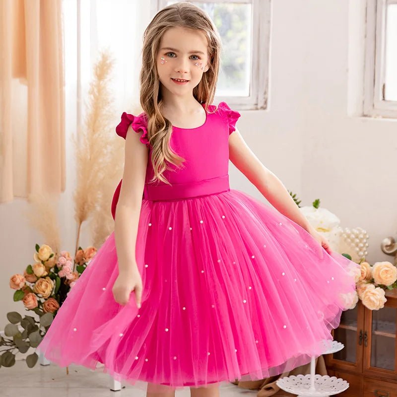Pink Tulle Backless Bow Flower Girl Dress - Luzilly Bridal & Apparel