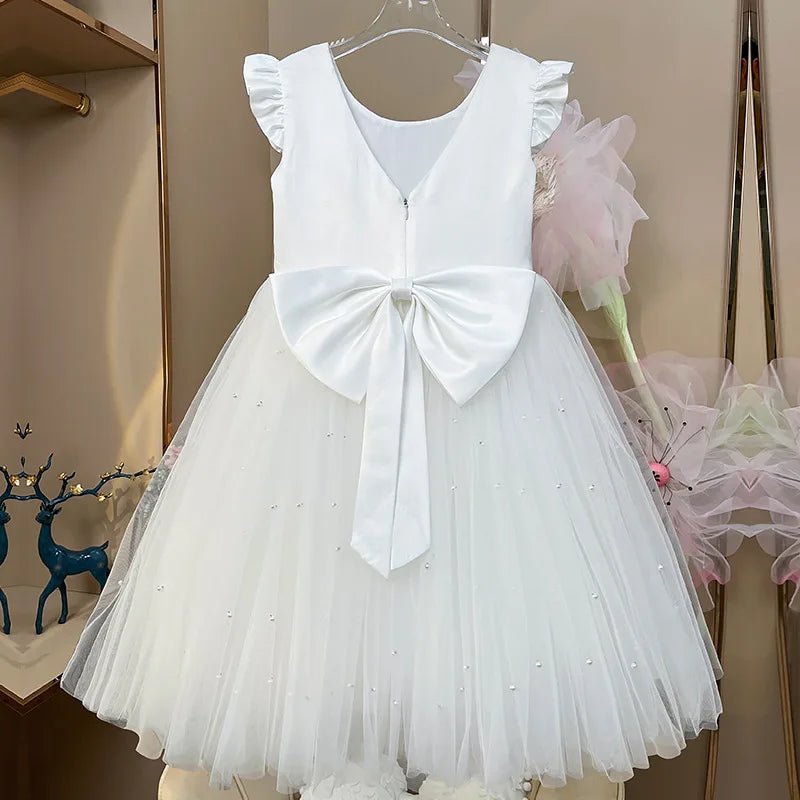 Pink Tulle Backless Bow Flower Girl Dress - Luzilly Bridal & Apparel