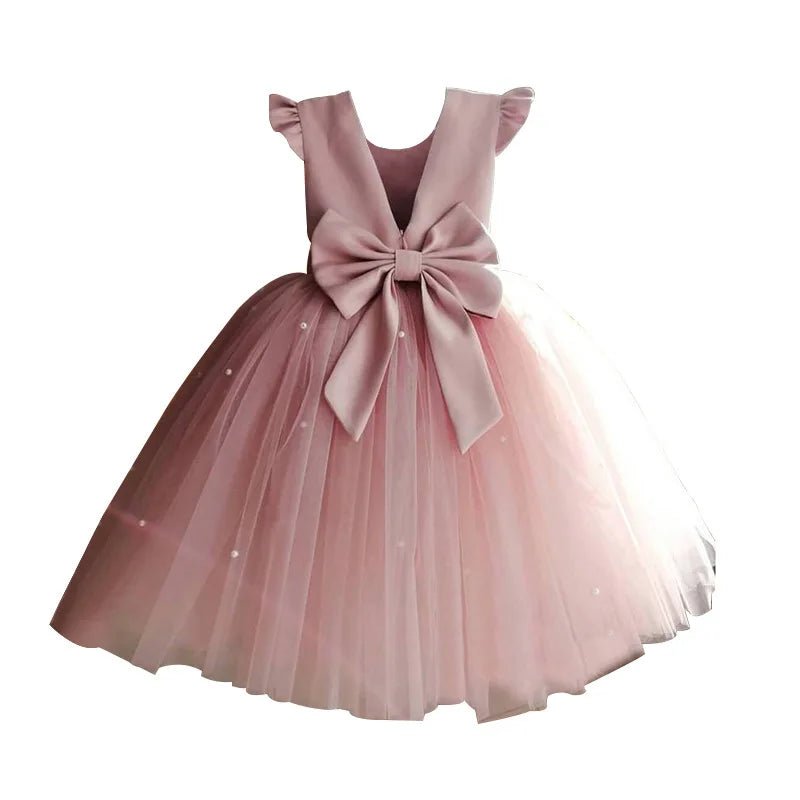 Pink Tulle Backless Bow Flower Girl Dress - Luzilly Bridal & Apparel
