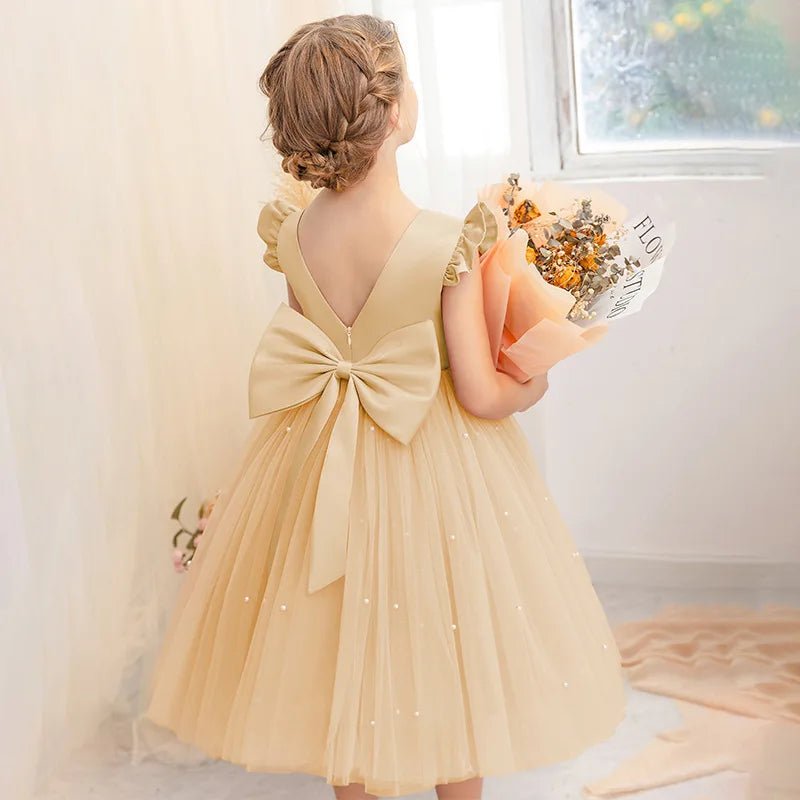 Pink Tulle Backless Bow Flower Girl Dress - Luzilly Bridal & Apparel