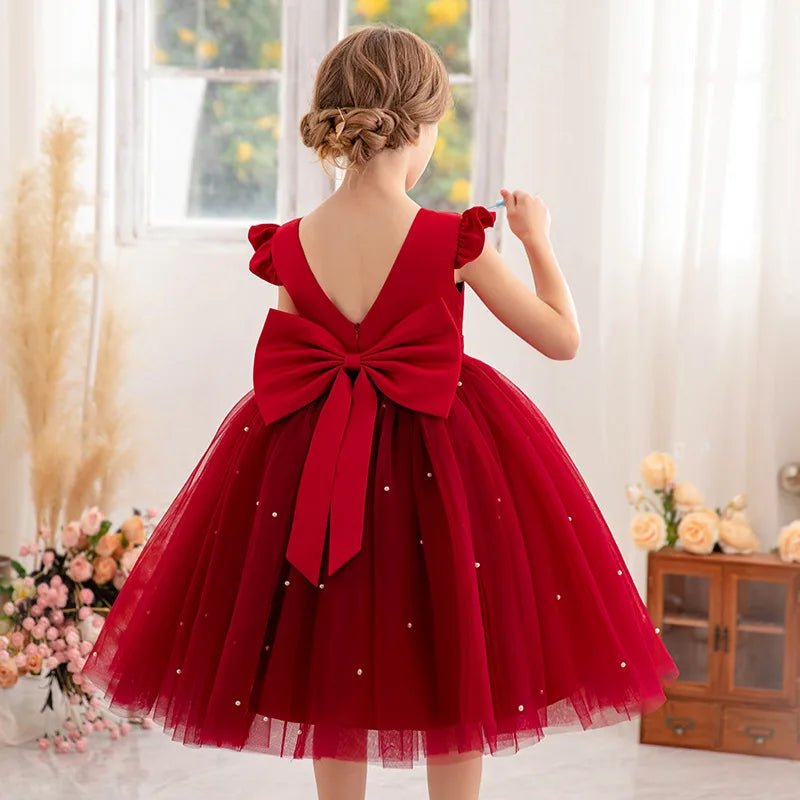 Pink Tulle Backless Bow Flower Girl Dress - Luzilly Bridal & Apparel