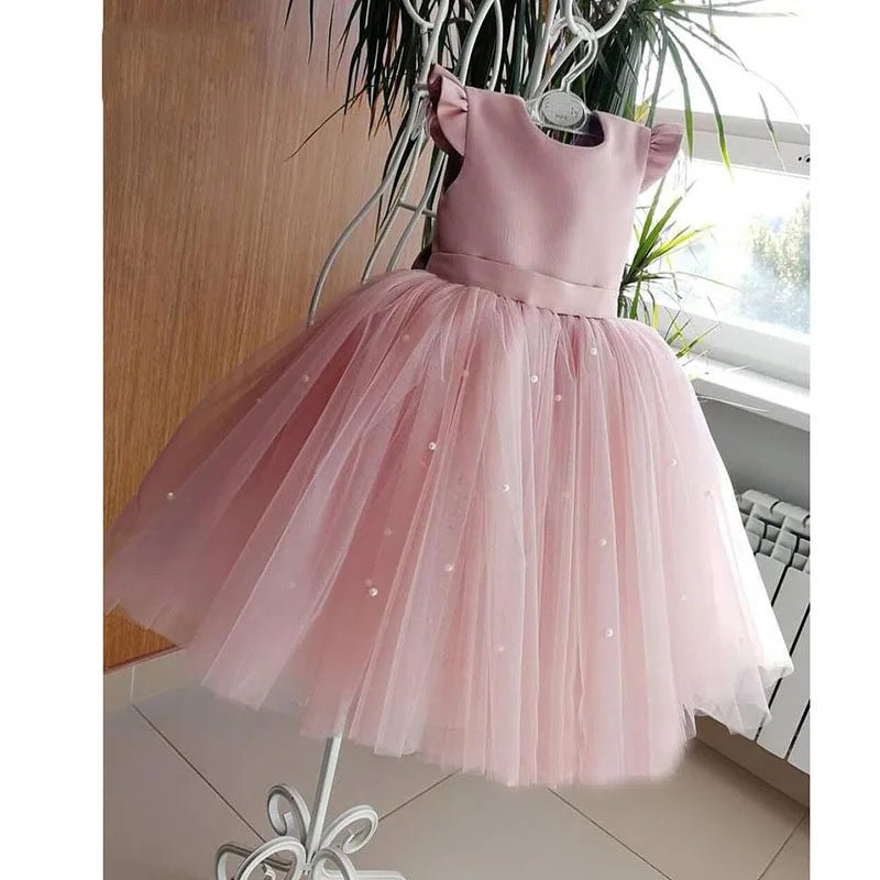 Pink Tulle Backless Bow Flower Girl Dress - Luzilly Bridal & Apparel
