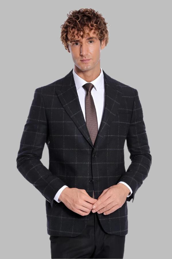 Plaid Wool Black Men Blazer - Wessi - Luzilly Bridal & Apparel