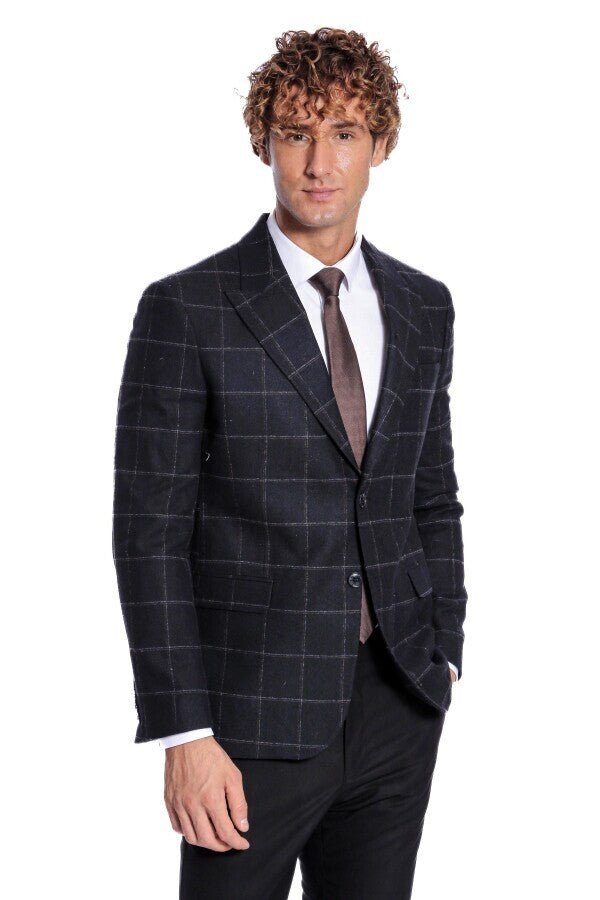 Plaid Wool Black Men Blazer - Wessi - Luzilly Bridal & Apparel