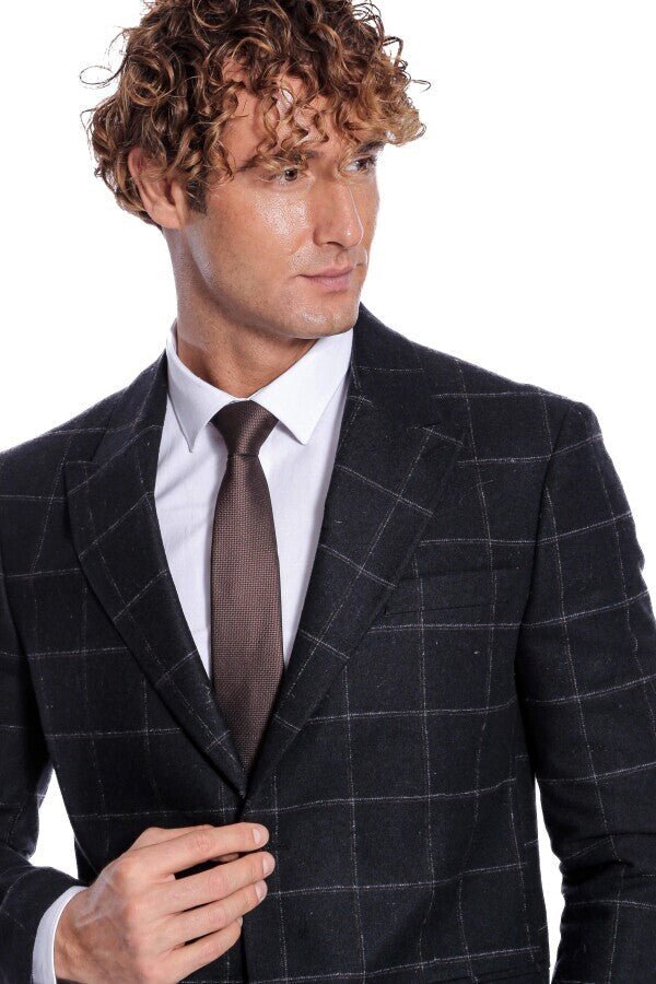 Plaid Wool Black Men Blazer - Wessi - Luzilly Bridal & Apparel
