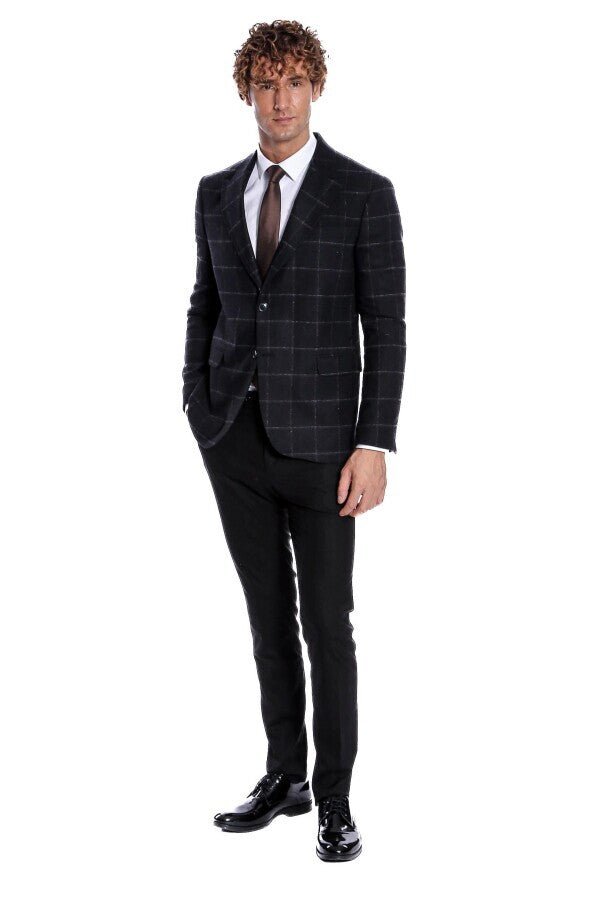 Plaid Wool Black Men Blazer - Wessi - Luzilly Bridal & Apparel