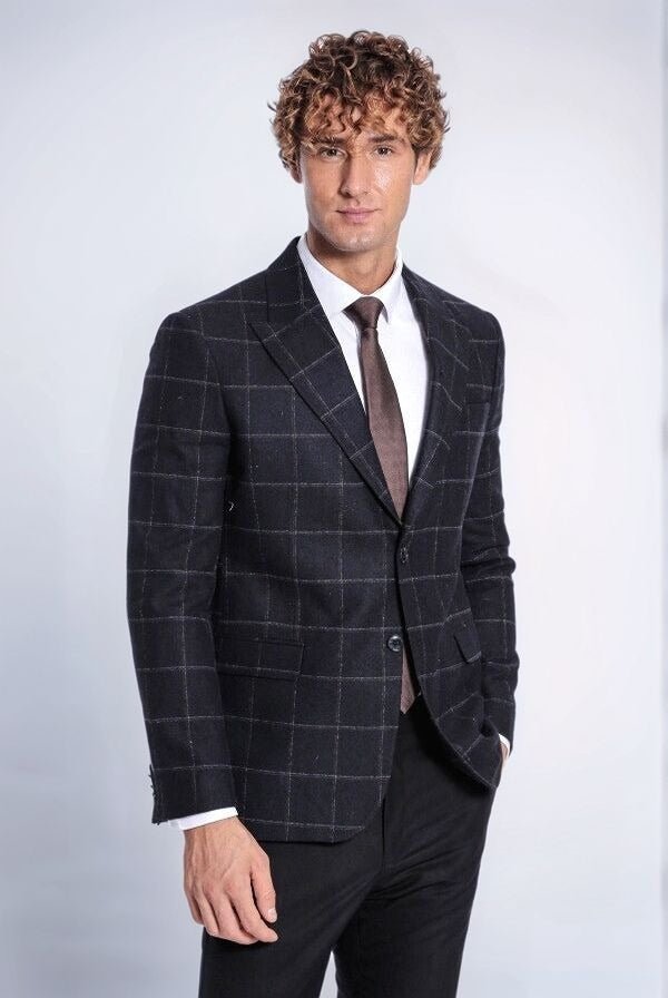 Plaid Wool Black Men Blazer - Wessi - Luzilly Bridal & Apparel