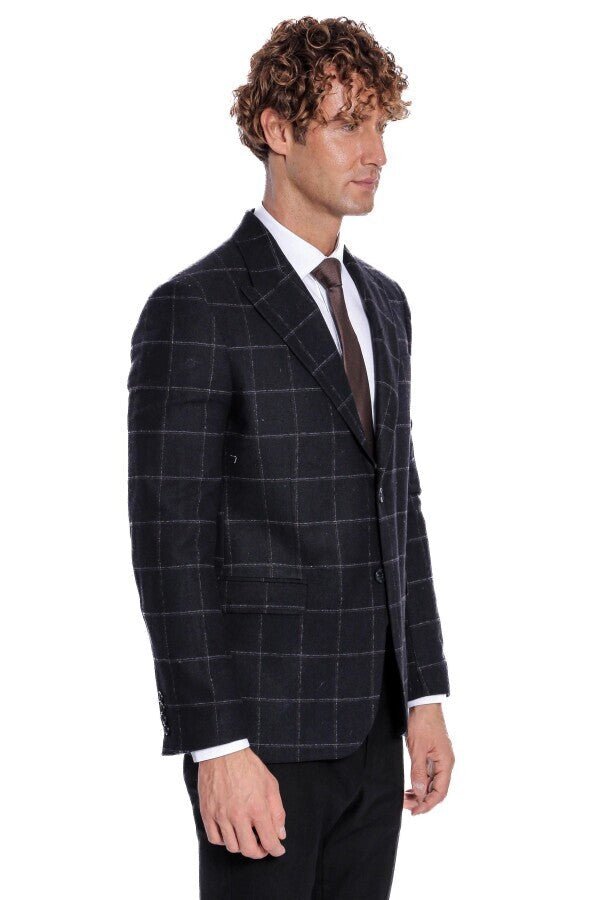 Plaid Wool Black Men Blazer - Wessi - Luzilly Bridal & Apparel