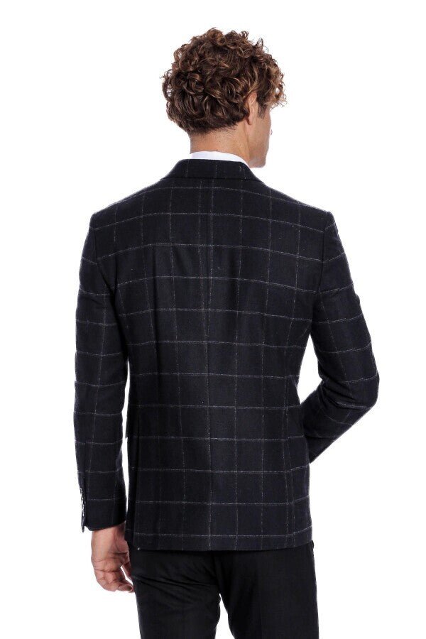 Plaid Wool Black Men Blazer - Wessi - Luzilly Bridal & Apparel